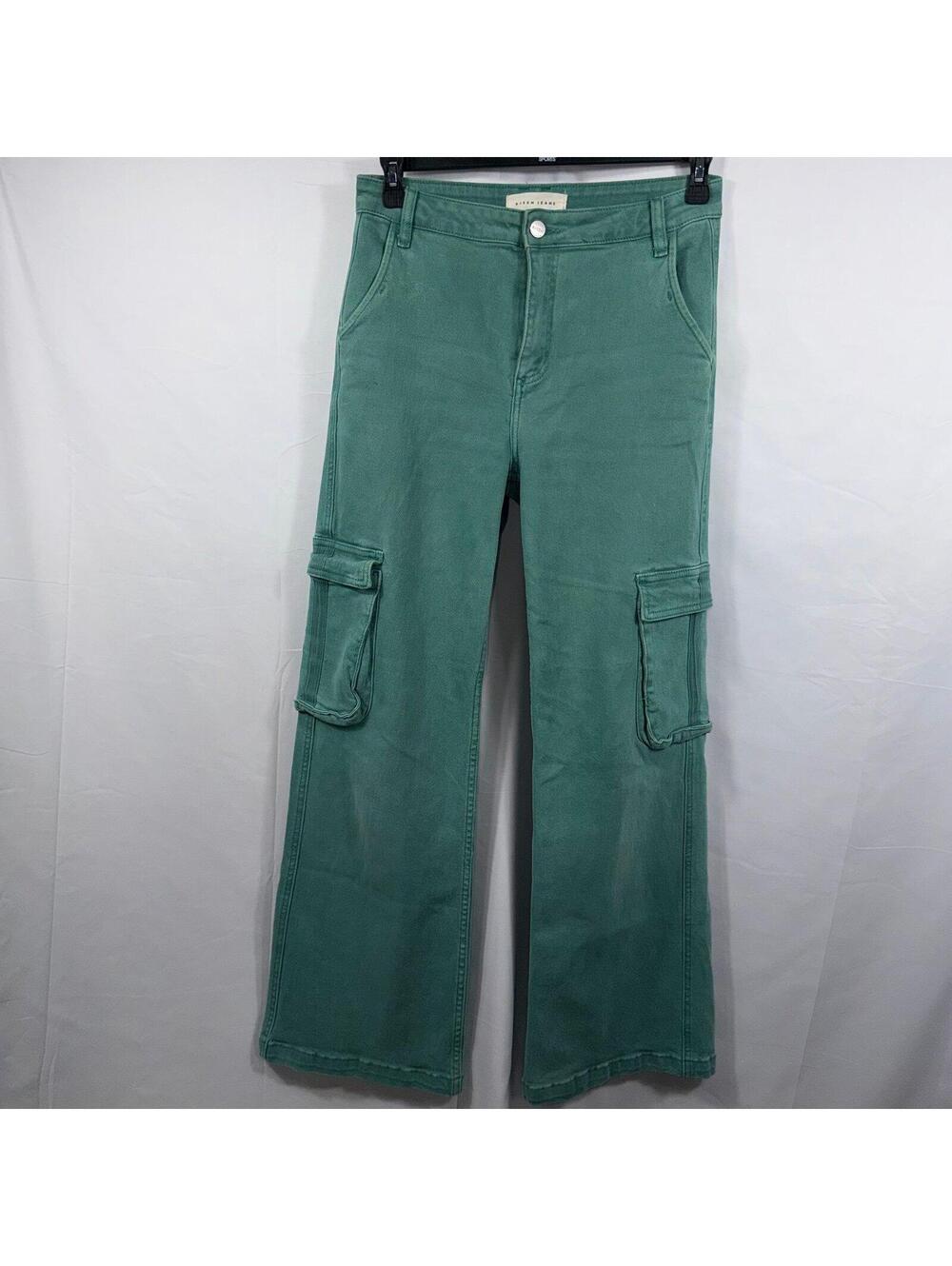 Risen Jeans Women’s Cargo Wide Leg Pants Size 9/29 Green Stretch Denim